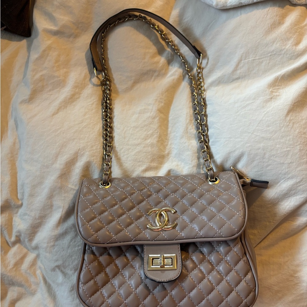 Beige Quilted Shoulder Bag
